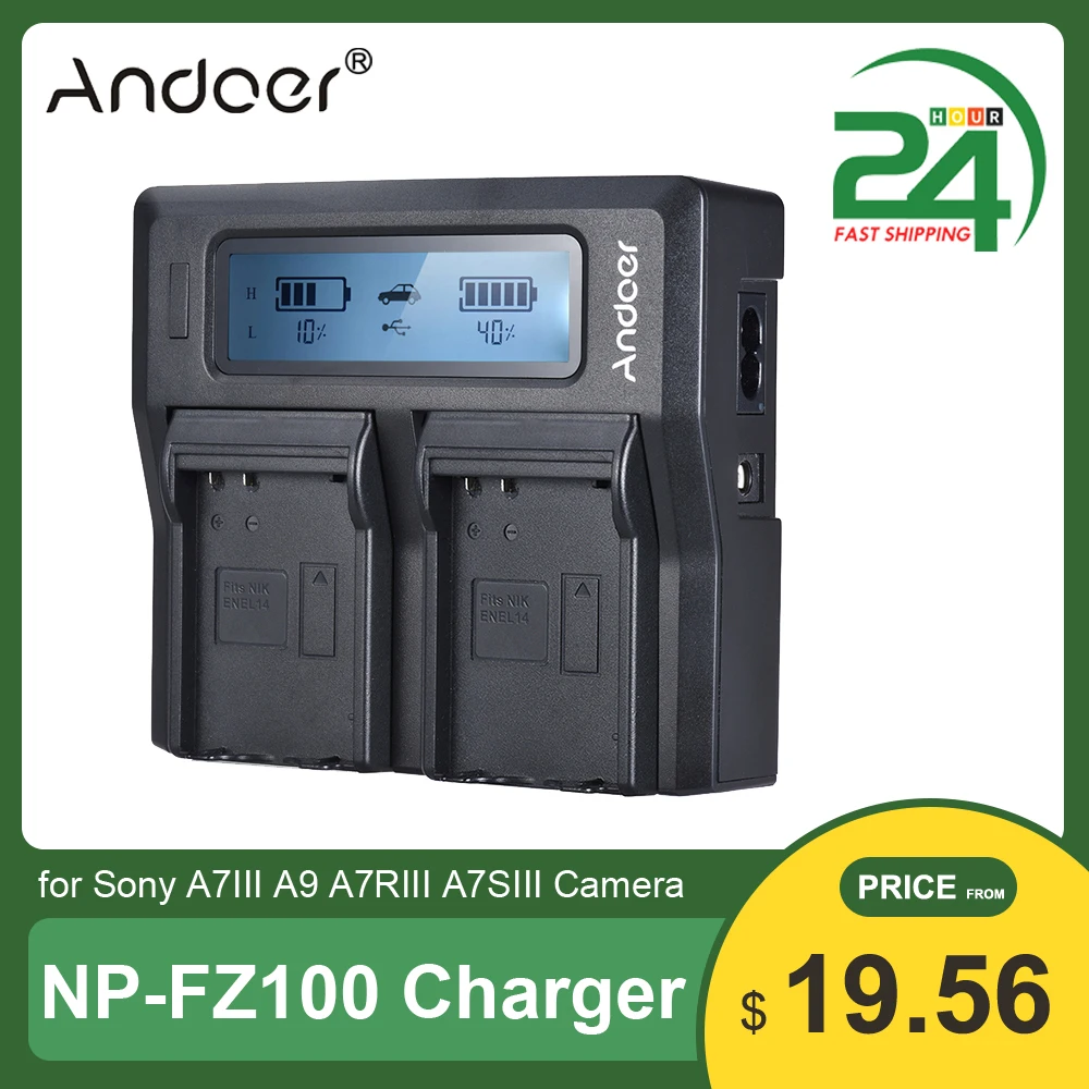 Andoer NP-FZ100 Camera Battery Charger battery charger for Sony Dual Channel LCD Camera Battery Charger for Sony A7III A9 A7RIII A7SIII