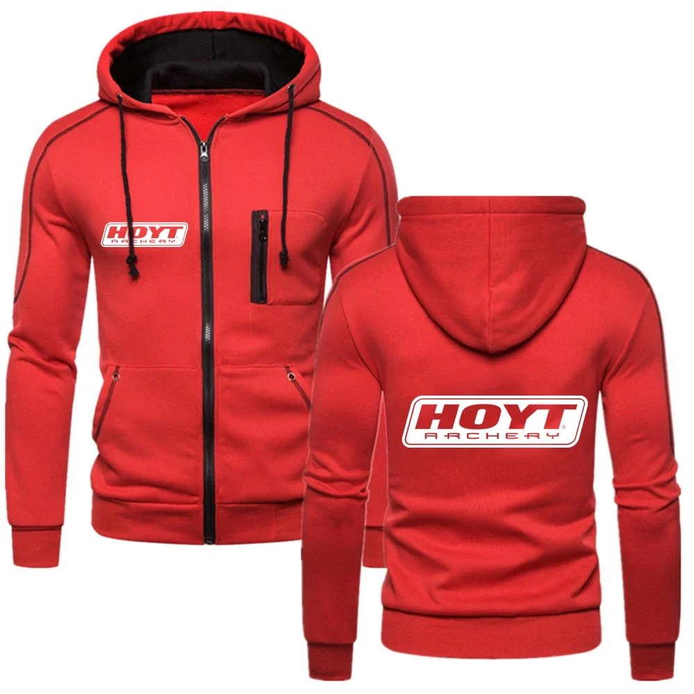 

2024 Men New Hoyt Archery Fashion Comfortable Casual Cotton Zip Hoodie Fitness Sweatshirt Solid Color Fleece Jacket