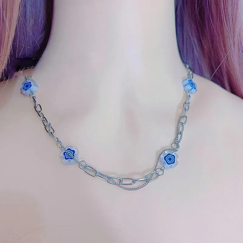 Boho Blue Flower Stitching Women's Necklace Fashionable for Daily Casual Beach Party Chain Chain For Women Fashion Jewelry 2023