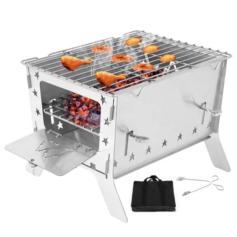 

Detachable Camping Grill Stove Portable Wood Burning Stove Folding Barbecue Cookstove BBQ Grill Firewood Burner Outdoor Cookware