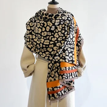 Nuove sciarpe jacquard in cashmere double-face leopardo invernale di lusso Sciarpe di Pashmina in lana da donna di alta qualità addensare scialle avvolgente 1