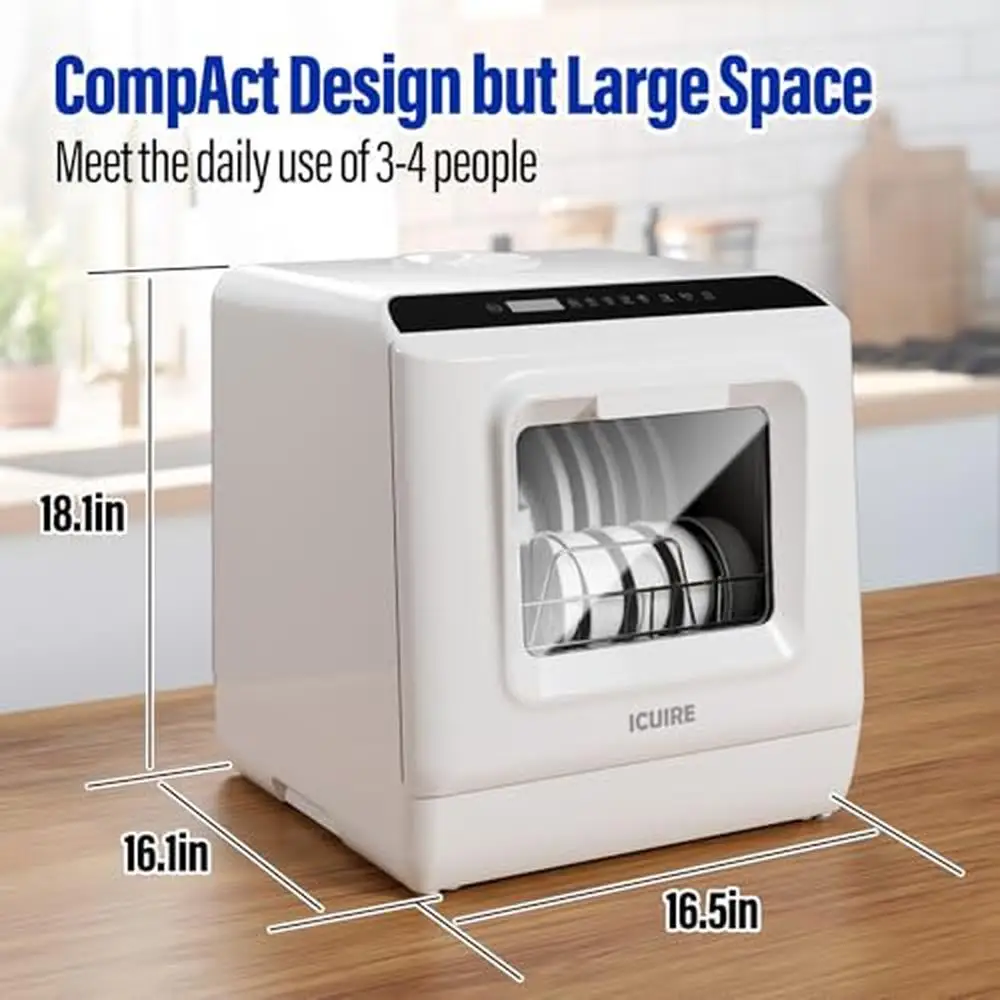 Compact Countertop Dishwasher 5L Tank 6 Cleaning Programs Double Spray Arm Design 3in1 Dishwasher Dryer Cabinet  Mini Dishwasher 5