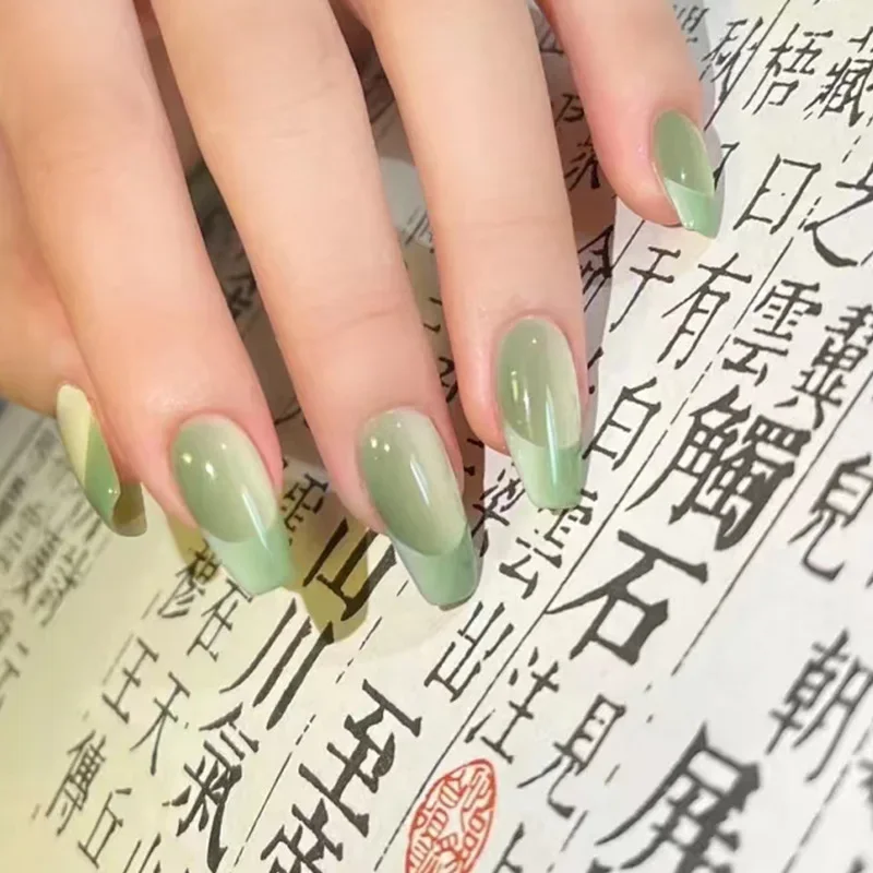 

24Pcs/Box Jade Fake Nails Press On Short Nail Tips Short Square False Nails Set Press On Nail Art Faux Ongles Nails