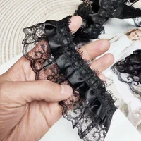 Black double jacquard pleated tulle lace DIY handmade crafts doll dress skirt picture frame flower basket border decoration 2