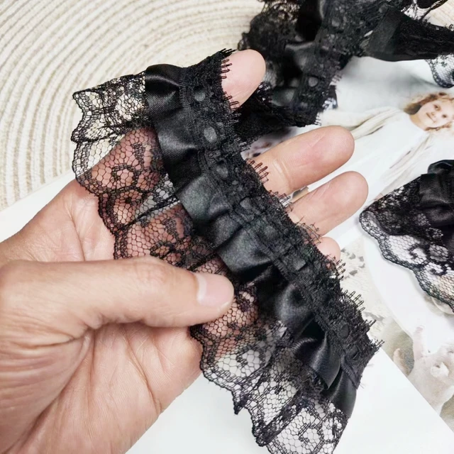Black double jacquard pleated tulle lace DIY handmade crafts doll dress skirt picture frame flower basket border decoration 2