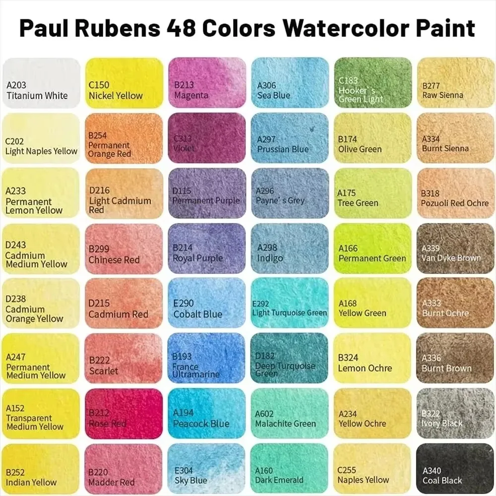 Paul Rubens 12/24/48 Colors Watercolor Set Artist Grade Solid Watercolor Pigment with Portable Metal Box for Artists Beginners