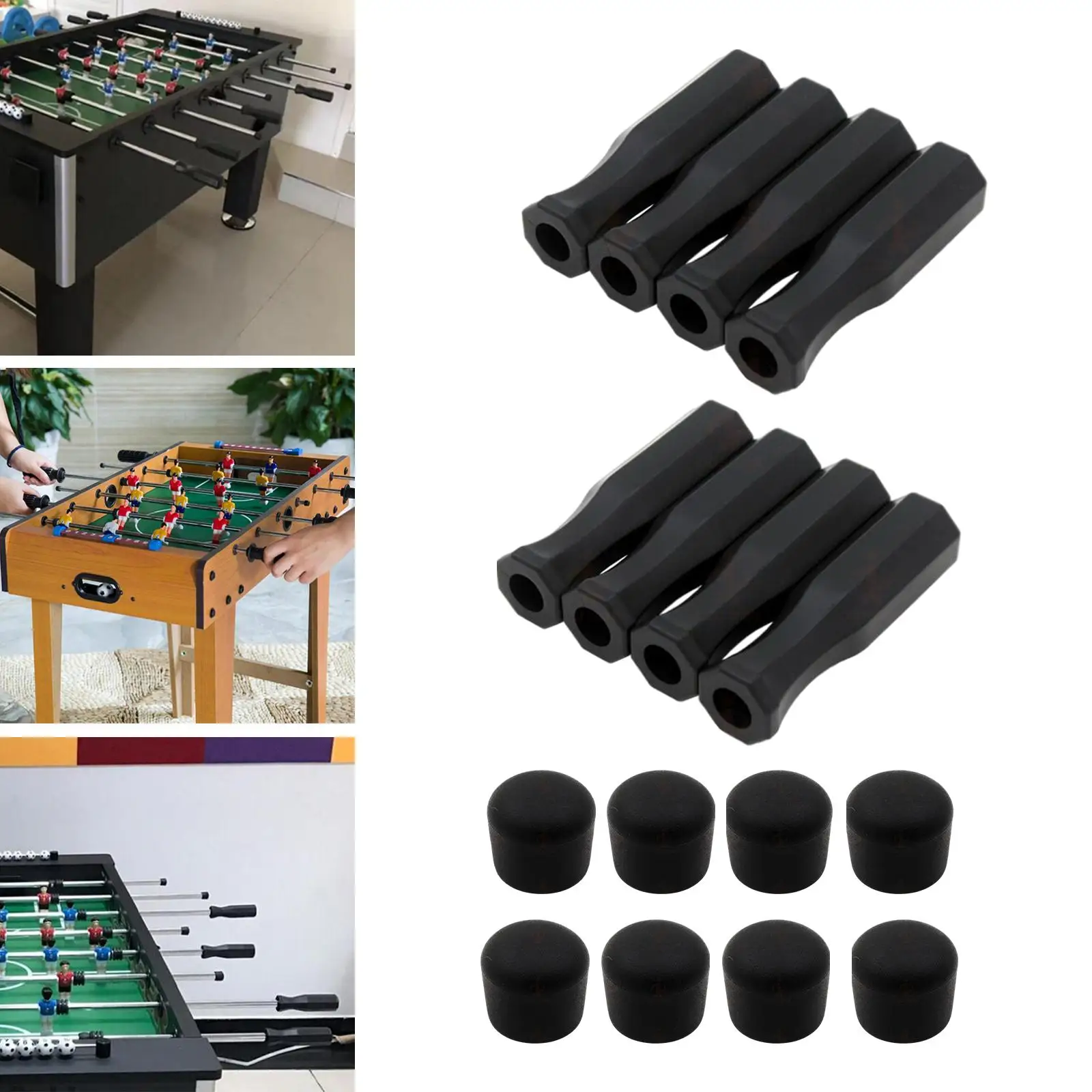 16Pcs Black Octagonal Handles and Safety End Caps for Standard Foosball Tables Soccer Table Replacement Handles Black 116mm table football game tabletop soccer game