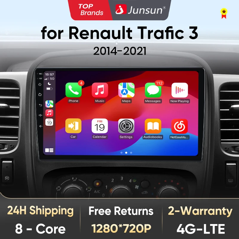 Junsun V1 AI Stimme Drahtlose CarPlay Android Auto Radio Für Renault Trafic 2015-2019 4G Auto Multimedia GPS 2din autoradio