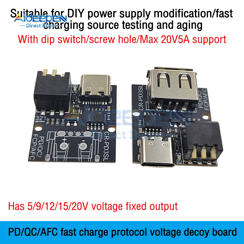 

PD/QC/AFC Fast Charging Protocol Decoy Module Type-c USB 9V 12V 15V 20V Adjustable Dial Code With Indicator Light