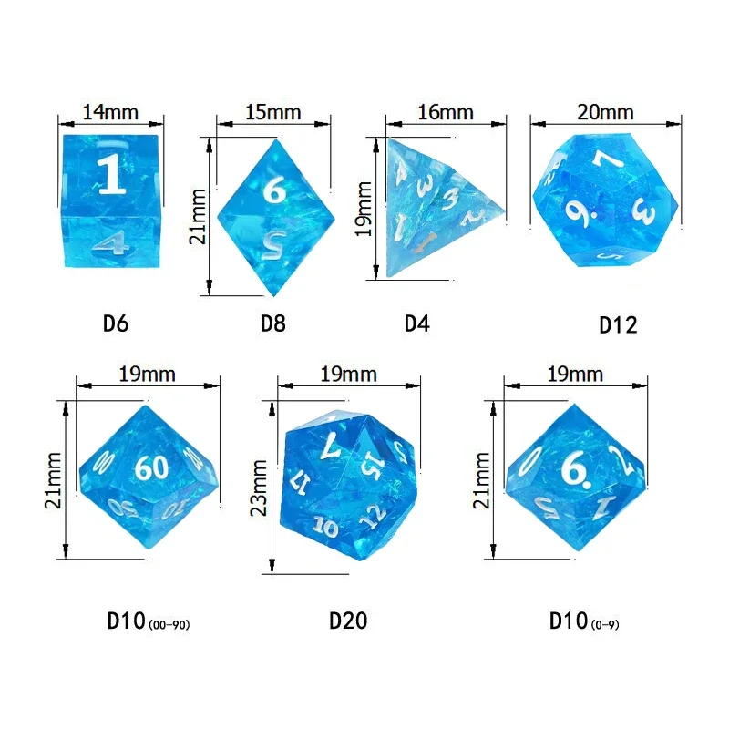 New Upscale Resin Transparent Sharp Corner Dice Set D4 D6 D8 D10 D% D12 D20 Polyhedral Dice For Table Games Role Playing Game