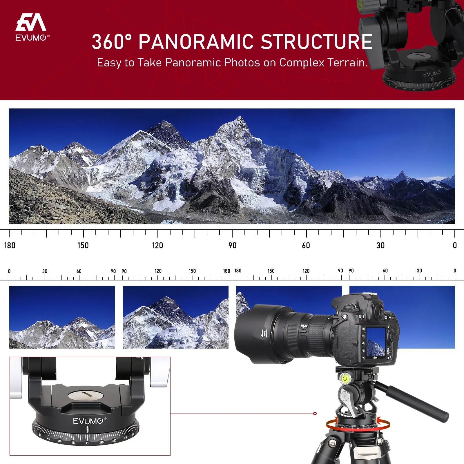 Video Tripod Head EVUMO Hollow Video Hydraulic Head -80&deg;+90&deg; 360 Panoramic Vlog Universal Ballhead for Tripod Monopod