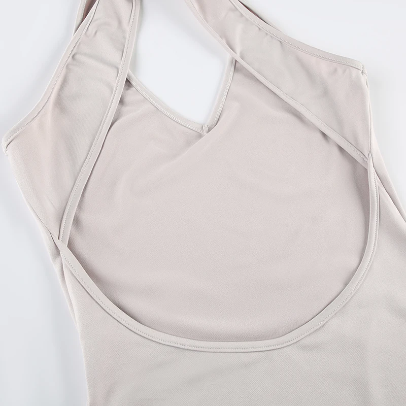 Cross Backless Sexy Long Boho Halter Dresses For Women Khaki Solid Split Elegant Simple Summer Vacation Dress