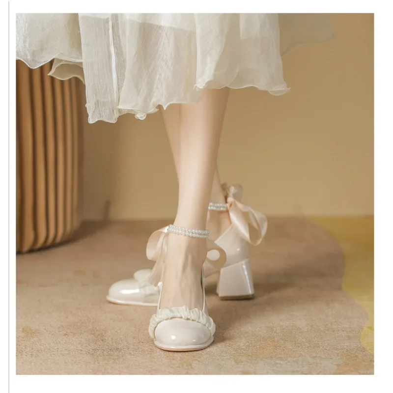 Mary Jane Women's Shoes 2023 New Spring Autumn Mesh Butterfly Knot High Heels Shallow Mouth Single Shoe High Heels Zapatos Mujer