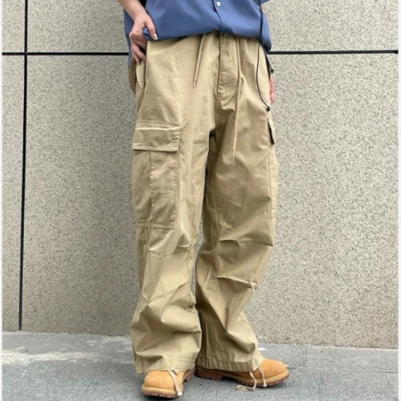 

Винтажные брюки-карго большого размера QWEEK, женские Мешковатые повседневные брюки в японском стиле Харадзюку с широкими штанинами, мужские летние тонкие брюки