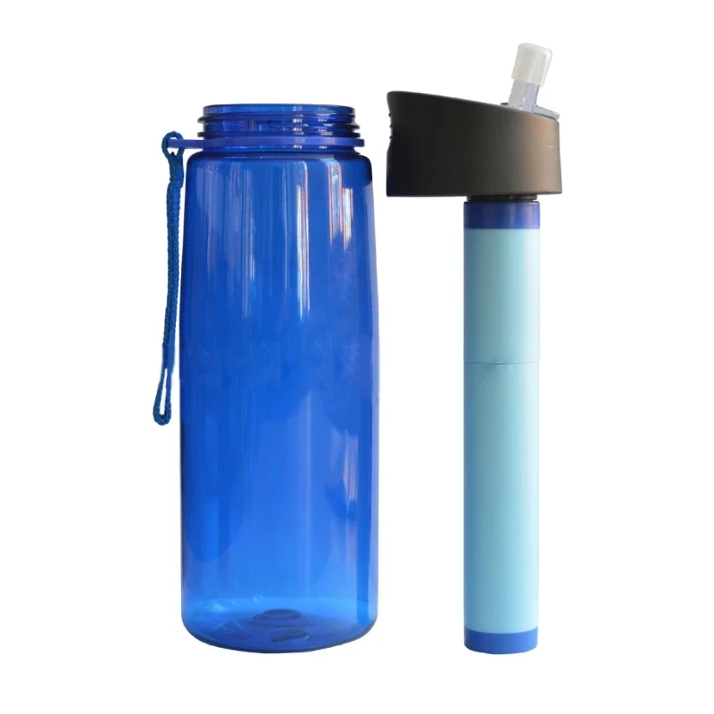 650ml 필터가 있는 물병, 생존 비상용 야외 캠핑 스포츠 물 정수 필터, 하이킹 여행용