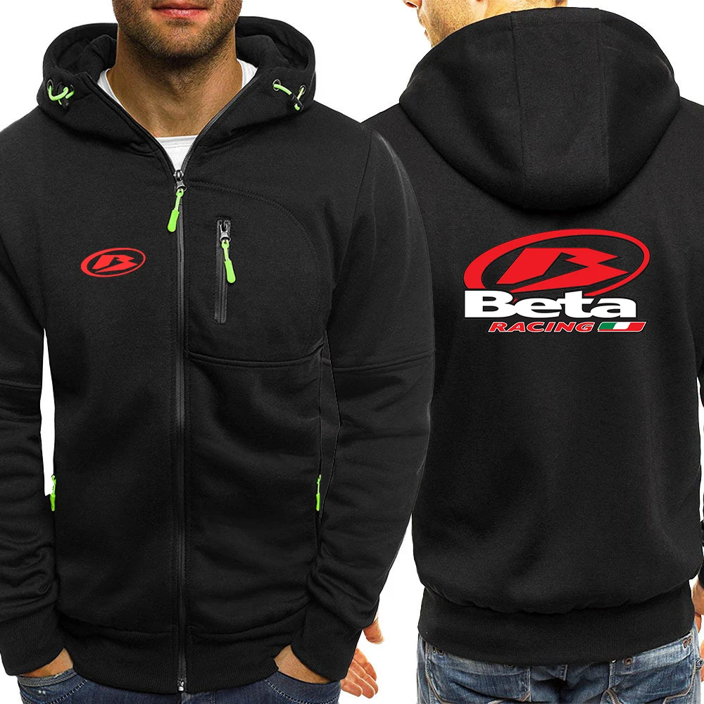 2023 New Spring and Autumn Men's Beta Racing Motorcycle Cross-country Motorcycle Logo Printing Tri-color Hooded Solid Color Zipp