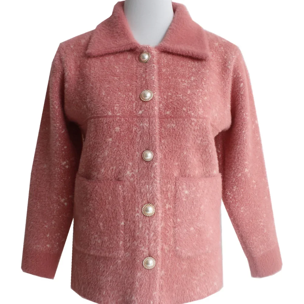 2023 Autumn Women Faux Mink Cashmere Soft Coat Winter Elegant Full Sleeve Thick Short Overcoat Female Warm Wool Coats Outerwear