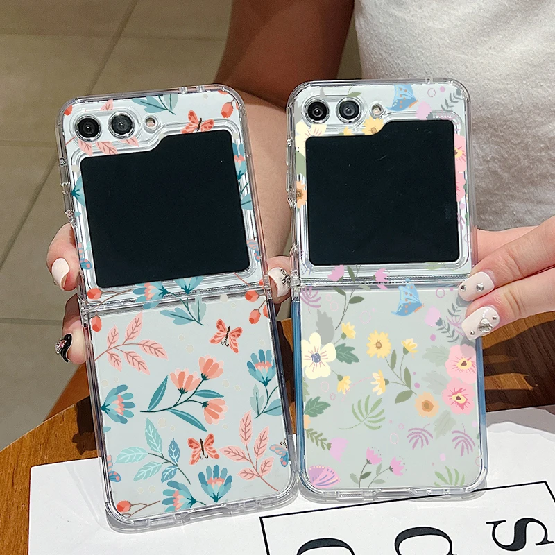 Flower Pattern Clear Silicone Case - Flexible TPU Folding Cover
