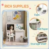 Kids Table and Chair Set,3 in 1 Kids Art Table and Chair Set with Storage Shelves,Toddler Table and Chair Set for 3-8 Year,White 6