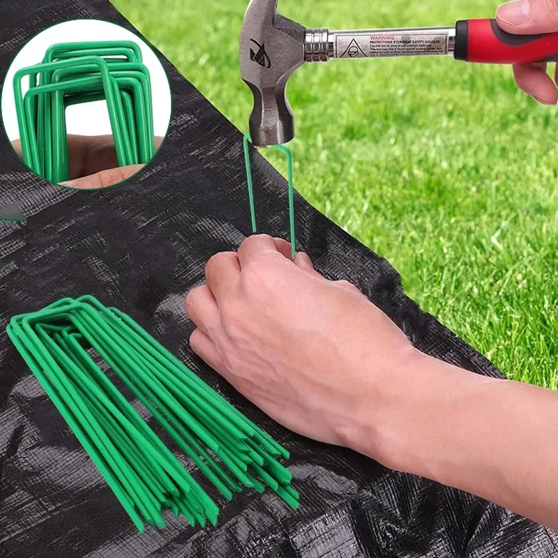 Description Picture 5 of item10/50pcs Landscape Staples U-Shaped Turf Pins Garden Stakes Heavy Duty Yard Lawn Tent Stakes Ground Nail Tent Securing Pegs