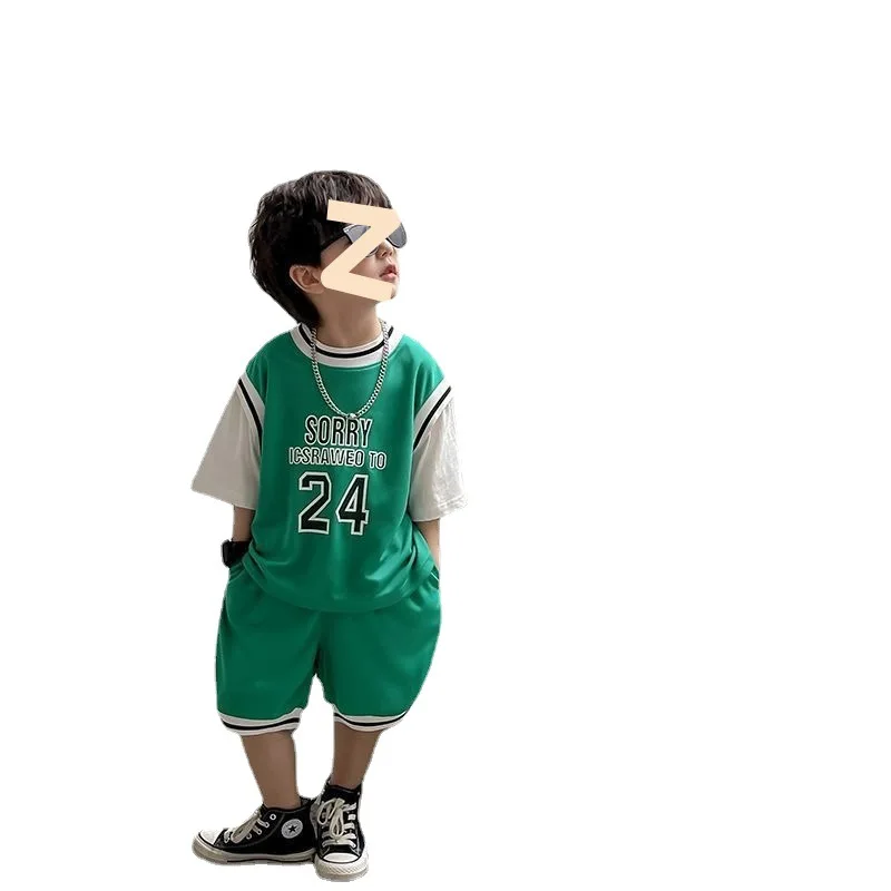 Boys Basketball Uniform Set Summer Loose Sporty Two-Piece Suit Casual Cotton Blend Comfortable Breathable Kids Clothing - 5