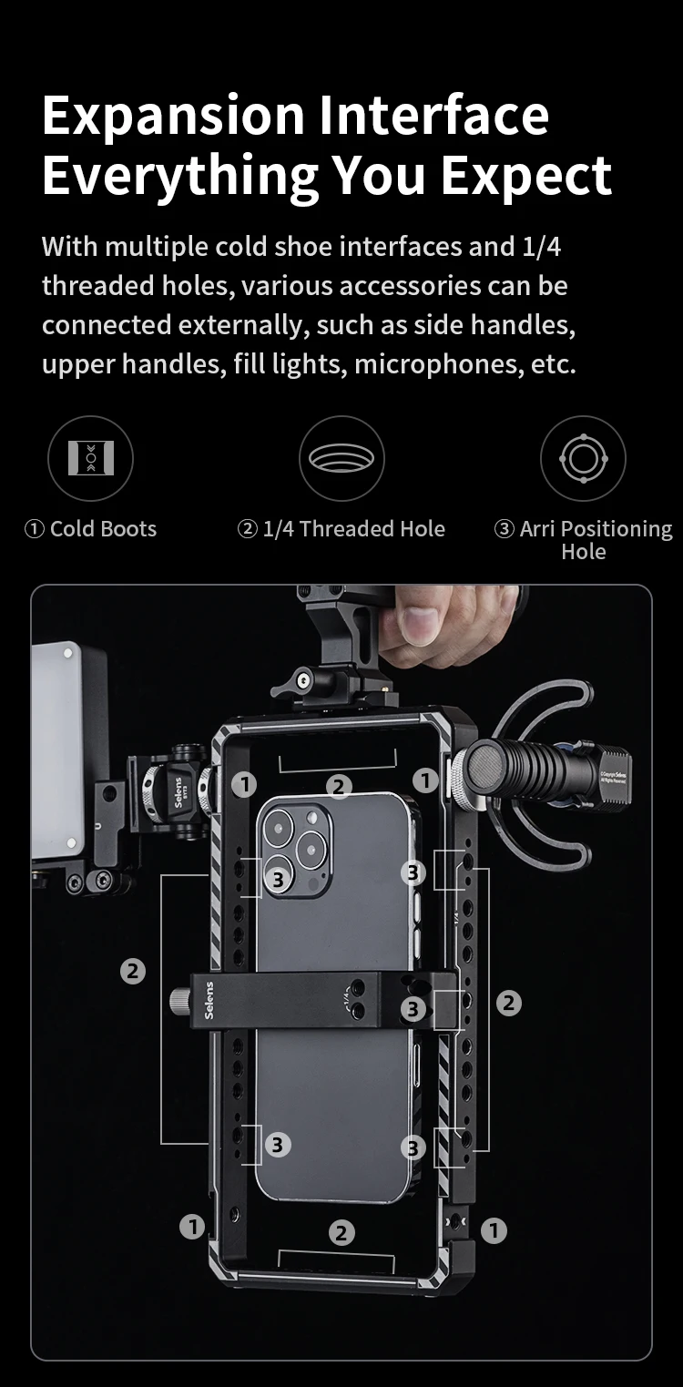 Aluminium Alloy Mobile Phone Cage with Expansion 1/4 & 3/8 Screw Holes Handheld