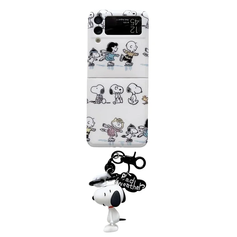 thumbnail image 1 of Funda de teléfono con llavero con colgante de anime de Peanuts, Snoopy y Charlie Brown para Samsung Galaxy Z Flip 3 4 5 5G, funda rígida, 1 of 5