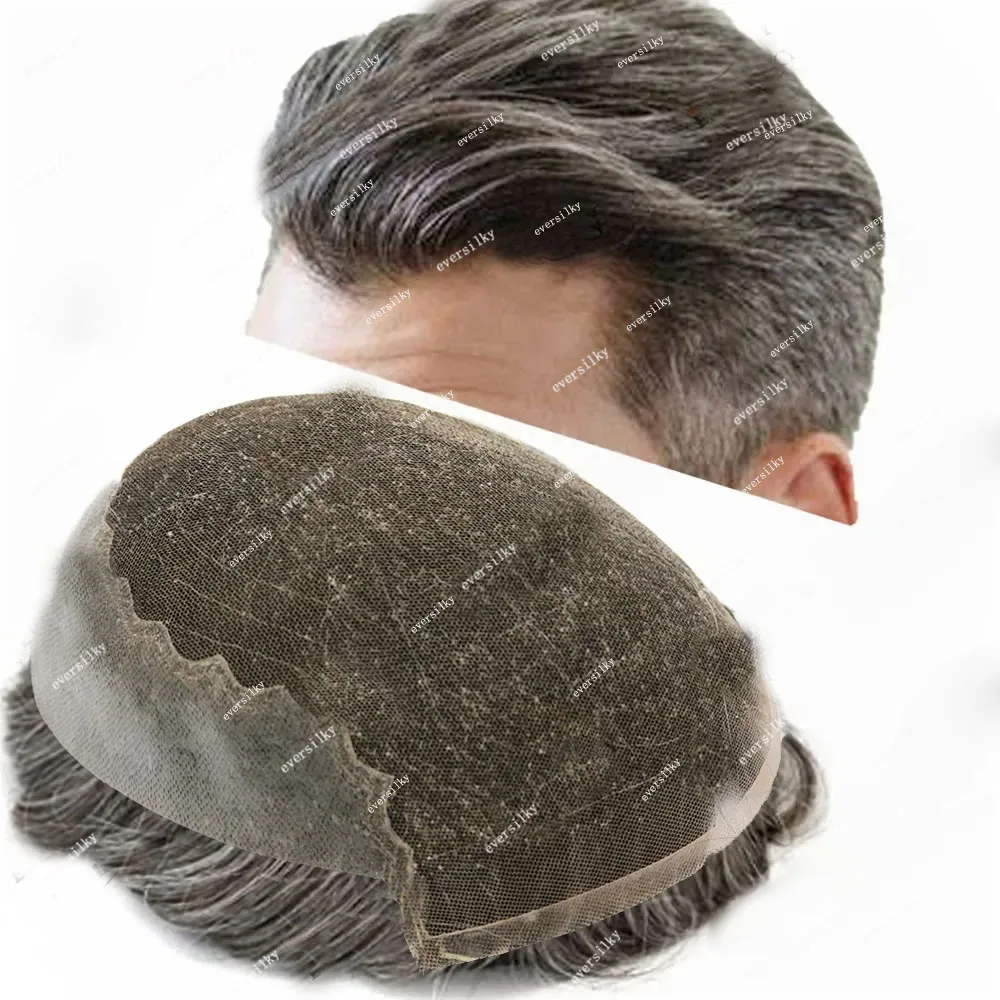 

Grey Toupee Q6 Breathable Swiss Lace Front & PU Bleach Knot Hair Prosthesis 1b40 1B65 Natural Hairline 100% Human Hair For Men