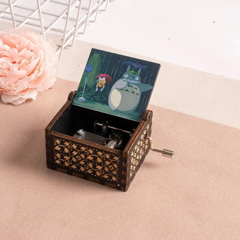 Elegant Hand-Cranked Wooden Music Box with Painted Design