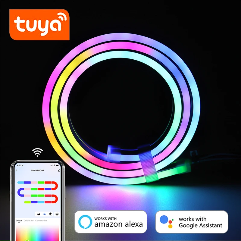 DC 12/24V Tuya RGBIC LED Neon Strip WiFi APP Control 1-10M RGBIC Lamp Tape Work With Alexa For Home dynamic Deocor Lighting