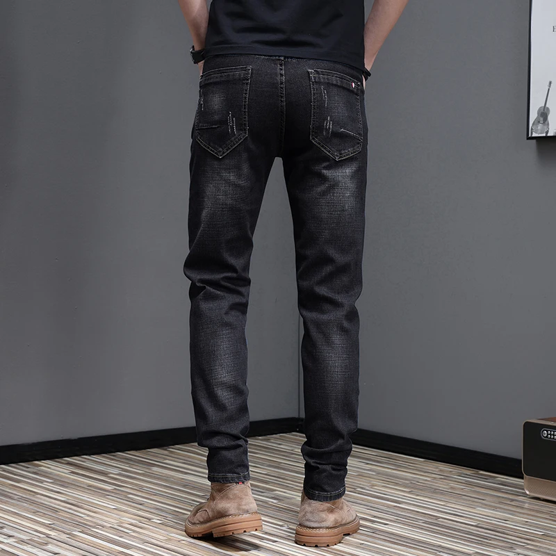 Embroidered Jeans Men's Autumn Winter New Korean Fashion Slim Little Feet Trousers Stretch Vintage Street Denim Trousers Male 3