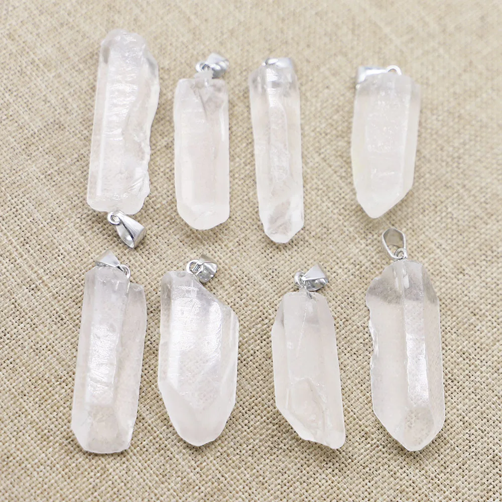 Free Shipping Natural White Crystal Column Pendant Irregular Raw Stone Necklace Fashion Jewelry Accessories Wholesale 10Pcs/Lot