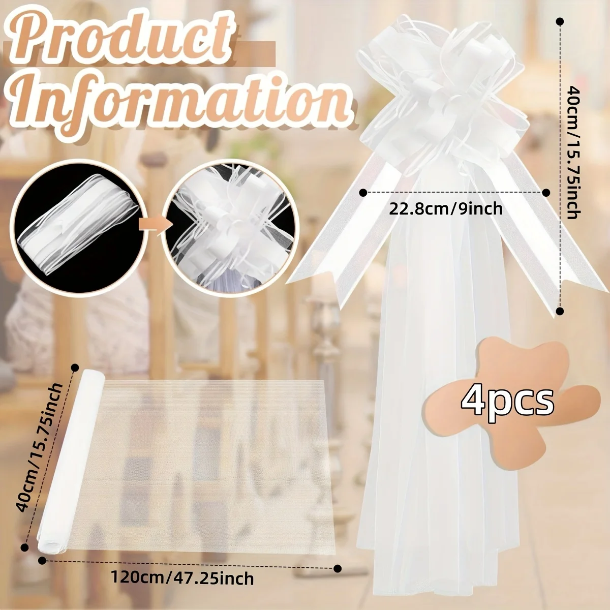 Wooden Wedding Supplies 4-piece set of white wedding bench bows wedding and church chair aisle decorations car decorations