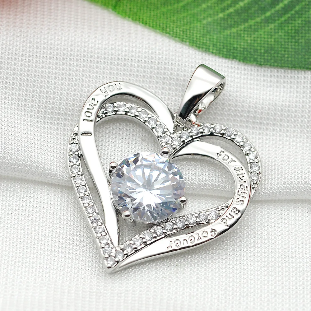 I Love You Always Forever Heart Cubic Zirconia Pendant for Necklace DIY Jewelry Making Top Quality Factory Prices Clear Ziron |