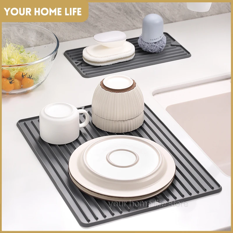 Kitchen Silicone Dish Drainer Mats Large Sink Drying Worktop Organizer  Drying Mat for Dishes Heat Resistant Kitchen Accessories - AliExpress