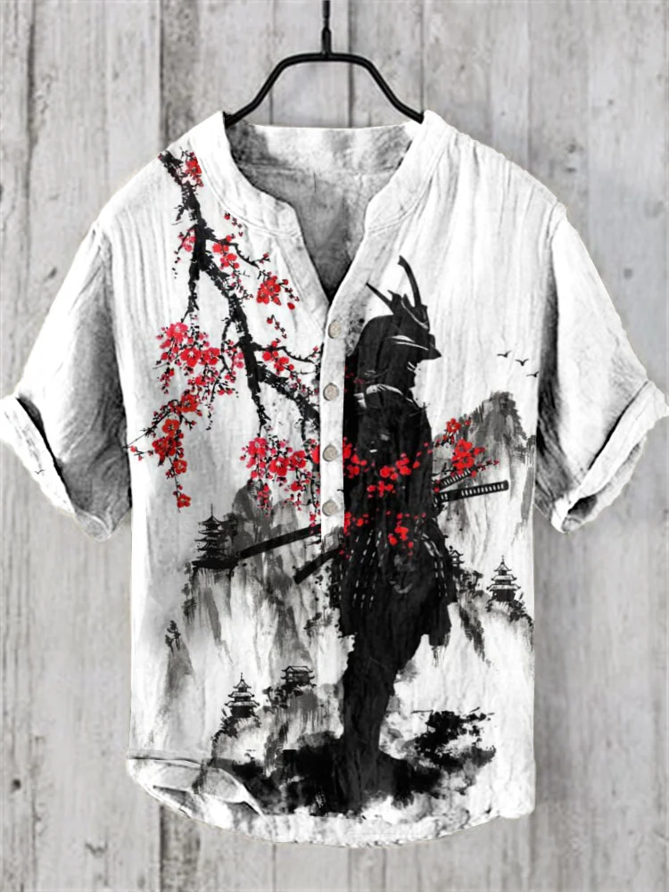 2024 Summer Cat Print Henry Shirt For Men Popular Men's Short sleeved Shirt  Fashion Casual Oversize Hawaiian Men's Top 5