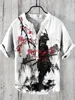 2024 Summer Cat Print Henry Shirt For Men Popular Men's Short sleeved Shirt  Fashion Casual Oversize Hawaiian Men's Top 5