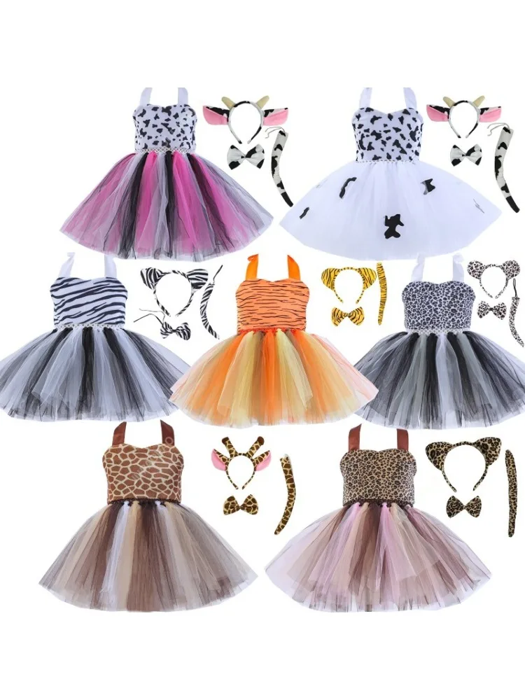 

Baby Girls Leopard Zebra Giraffe Costumes for Kids Christmas Halloween Tutu Dress Jungle Animals Cosplay Outfit Birthday Clothes