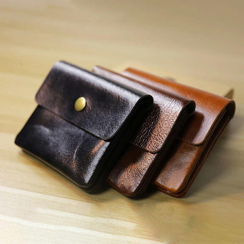 Vintage Handmade Change Bag Top Layer Cowhide Coin Bag for Men and Women Mini Real Pickup Bag Small Wallet Driver's License Bag