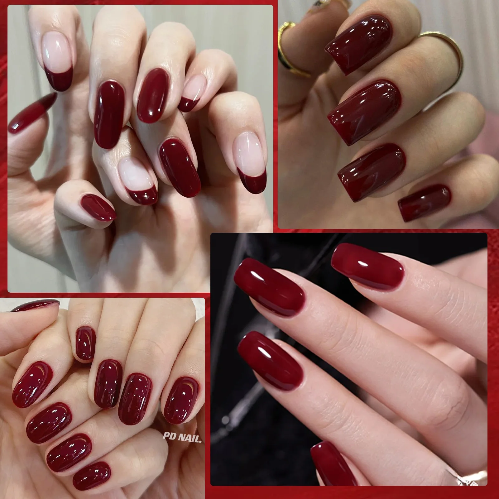 Harunoura Red Series Semi Cured Gel Nail Strips Maroon Gel Polish Nail Stickers Waterproof Long Lasting Stickers for Nails Decor 2