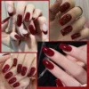 Harunoura Red Series Semi Cured Gel Nail Strips Maroon Gel Polish Nail Stickers Waterproof Long Lasting Stickers for Nails Decor 2