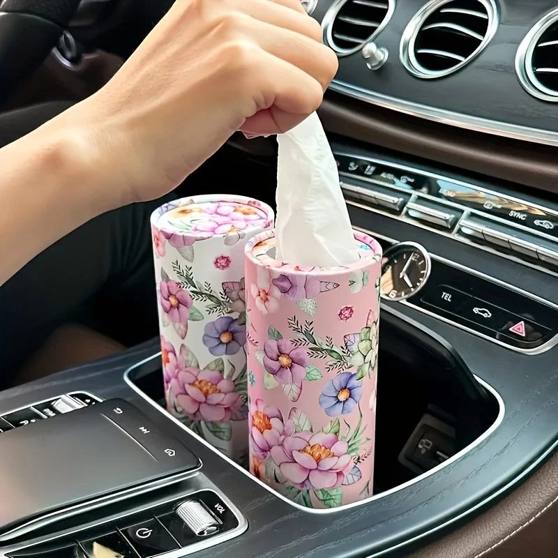 2 Rolls Flower Pattern Car Cylinder Tissue, Napkin Tissue Tube, Travel Tissue Tube Suitable for Car Cup Holders and Homes