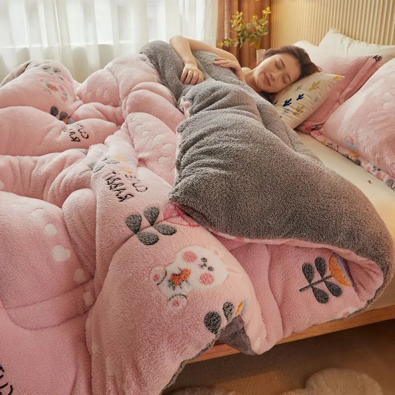 

Cute Super Warm Lamb Wool Quilt Winter Thickened Warmth Cotton Velvet Soft Small Child Size Blanket Duvet Single Double Bed