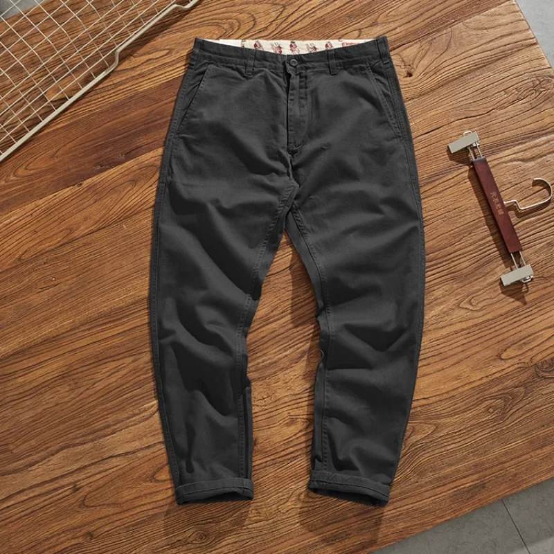 Cotton woven American casual pants men's overalls Japanese retro May Khaki SLIM slim straight leg pants - Image 4