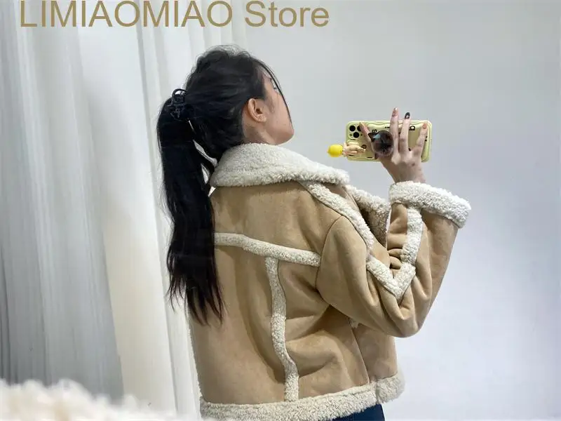 New Women's Heavy fleece Jacket, Cashmere spliced Coat, Warm Short zipper casual dress,