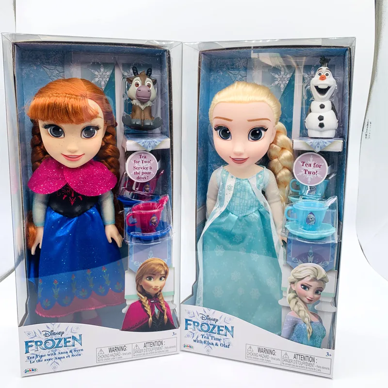 

[Disney] Frozen Elsa Anna Princess vinyl doll Olaf reindeer sven braided hair tea cup girl play house toy kids Birthday Gift