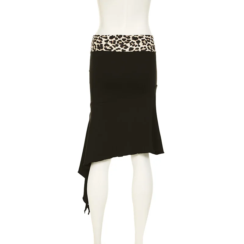 Leopard Sexy 2 Piece-Set Skirt Female Contrast Lace-Up Cropped Pullover And High Waist Skirt Sets Bandage Women's Outfits