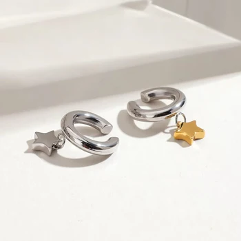 316 Stainless Steel Mix Color CC Clip Earrings Earclips Mini Star Pendant Waterproof Summer Versatile Ear Cuff Non Piercing Hoop