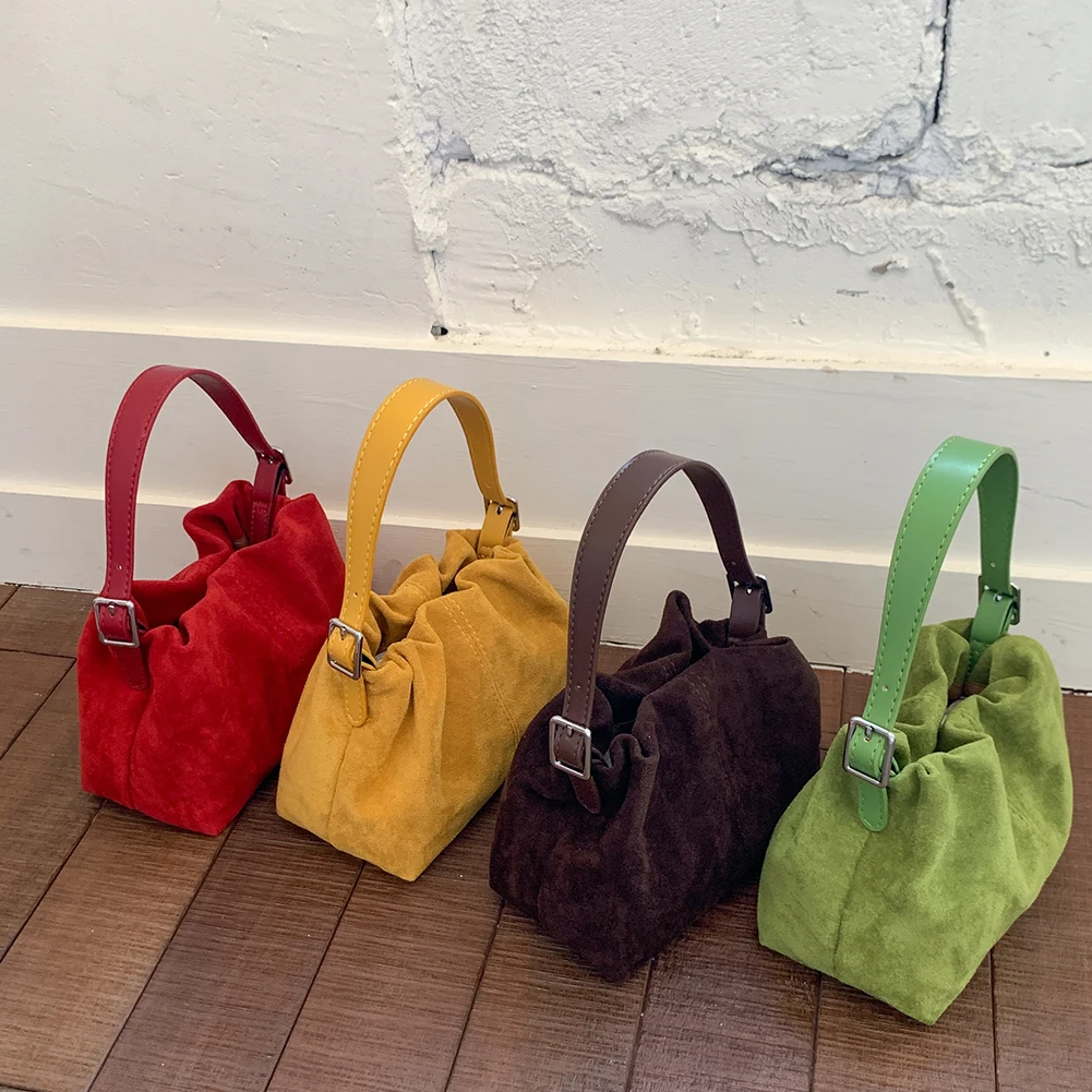 Women Suede PU Leather Crossbody Bag with Adjustable Strap Drawstring Top Handle Bag Shoulder Handbags Travel Winter Fall