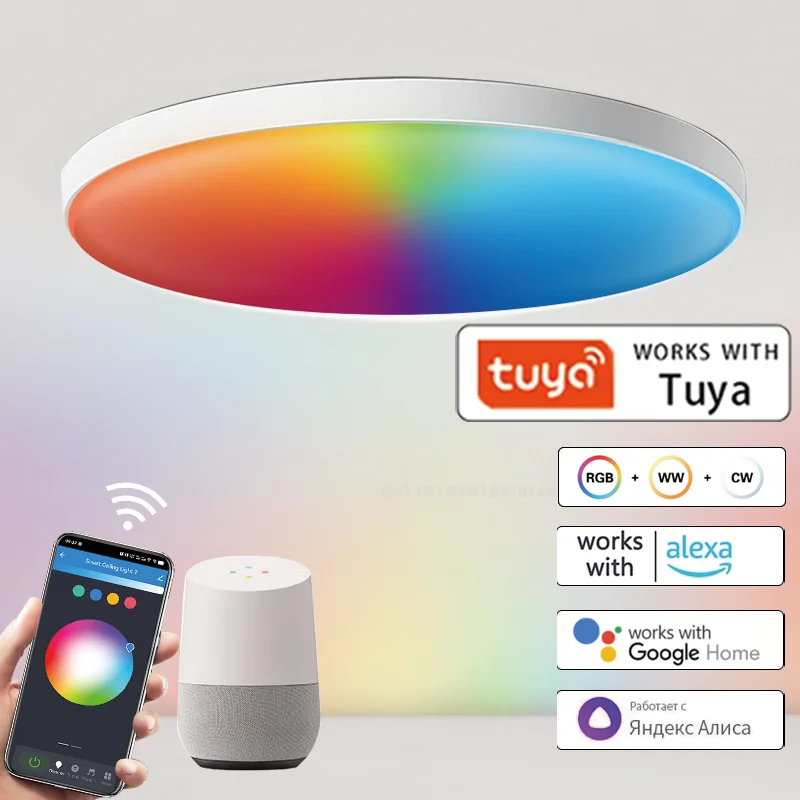 Ceiling Light Tuya Smart WiFi 24W RGBCW Circular Atmosphere Light APP Control Suitable for Alexa Google Home Bedroom Home